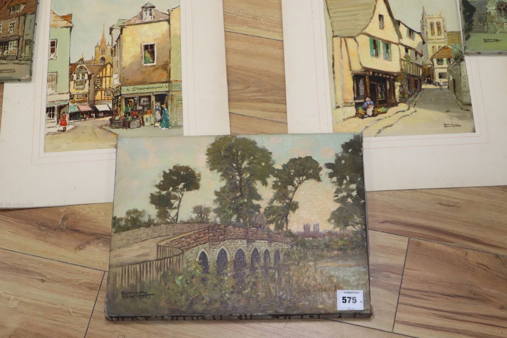 Godwin Bennett (1888-1950), three views of Wimborne, Dorset, oil on canvas. all approximately 30cm x 41cm